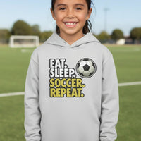 Eat Sleep Soccer Repeat Youth Funny Sports Motivation Hoodie for Kids Athletes Silver - YST358 - FRONT