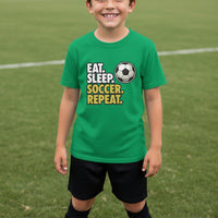 Eat Sleep Soccer Repeat Youth Funny Sports Motivation T-Shirt for Kids Athletes Irish Green - G640B - FRONT
