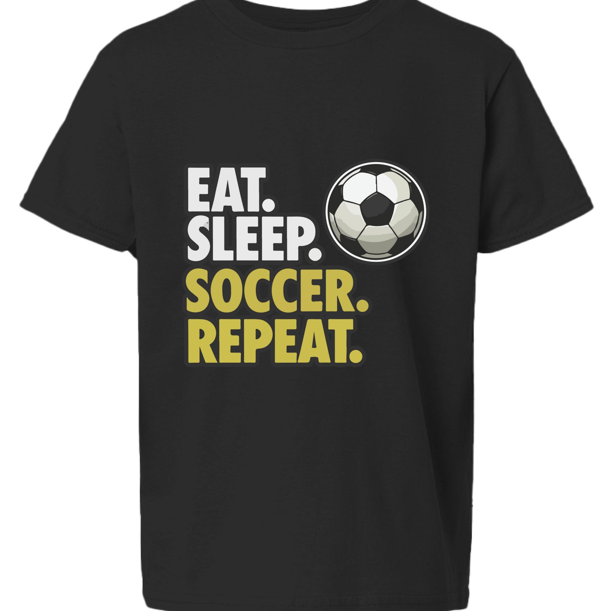 Eat Sleep Soccer Repeat Youth Funny Sports Motivation T-Shirt for Kids Athletes BLACK - G640B - FRONT