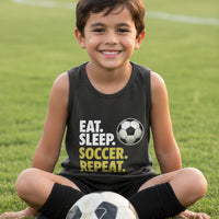 Eat Sleep Soccer Repeat Youth Funny Sports Motivation Tank Top for Kids Athletes DARK GREY HEATHER - 3480YCV - FRONT