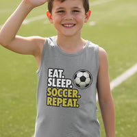 Eat Sleep Soccer Repeat Youth Funny Sports Motivation Tank Top for Kids Athletes  ATHLETIC HEATHER - 3480YCV - FRONT
