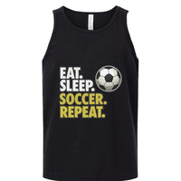 Eat Sleep Soccer Repeat Youth Funny Sports Motivation Tank Top for Kids Athletes Solid Black Triblend - 3480YCV - FRONT