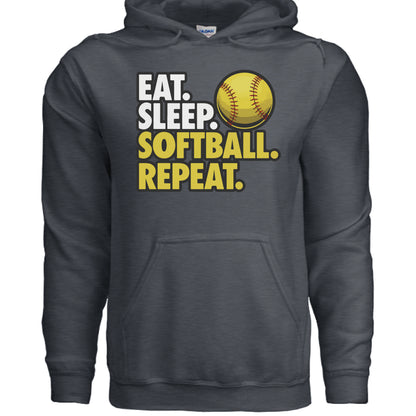 Eat Sleep Softball Repeat - Athlete Lifestyle Hoodies for Women DARK HEATHER - FRONT