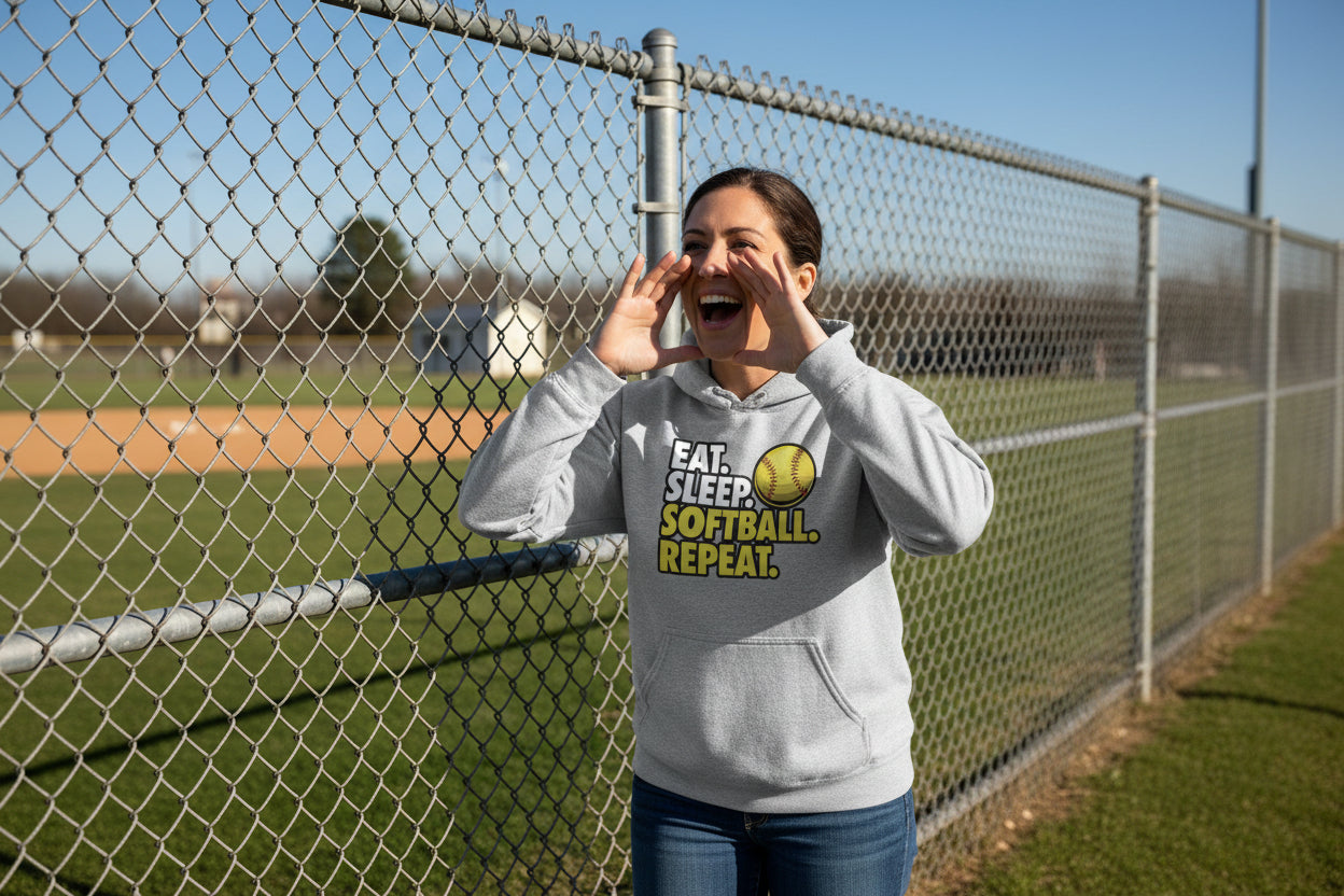 Eat Sleep Softball Repeat - Athlete Lifestyle Hoodies for Women SPORT GREY - FRONT