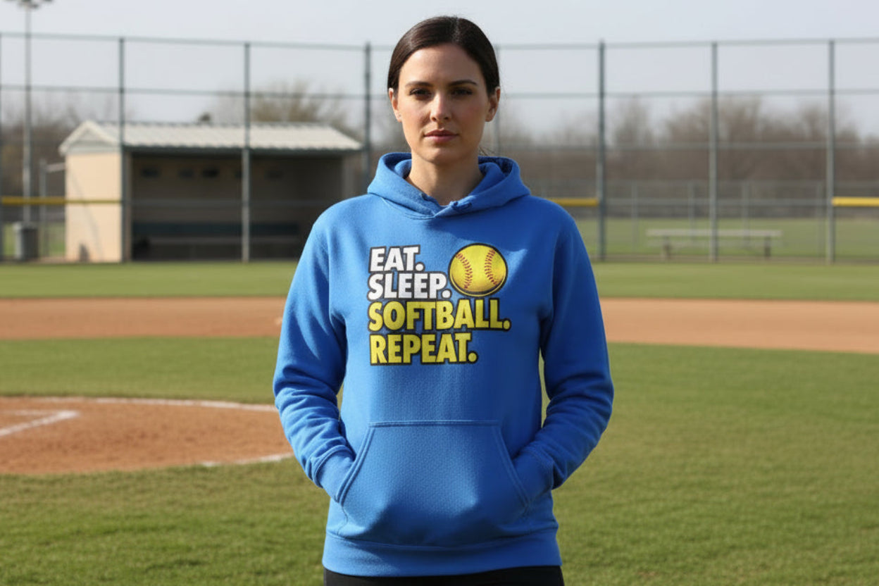 Eat Sleep Softball Repeat - Athlete Lifestyle Hoodies for Women Royal - FRONT