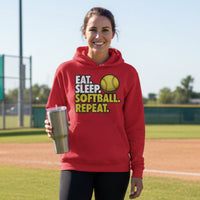 Eat Sleep Softball Repeat - Athlete Lifestyle Hoodies for Women RED - FRONT