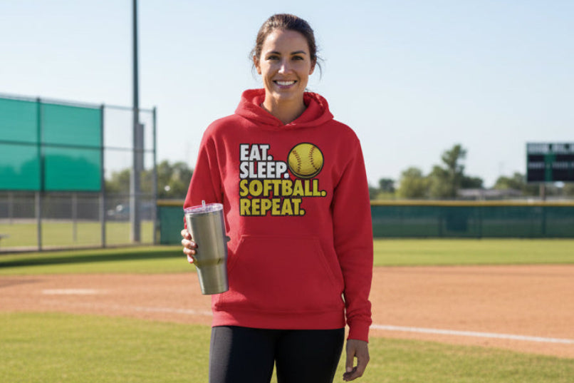 Eat Sleep Softball Repeat - Athlete Lifestyle Hoodies for Women RED - FRONT