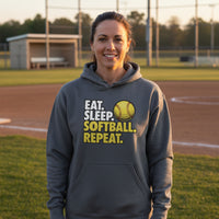 Eat Sleep Softball Repeat - Athlete Lifestyle Hoodies for Women DARK HEATHER - FRONT