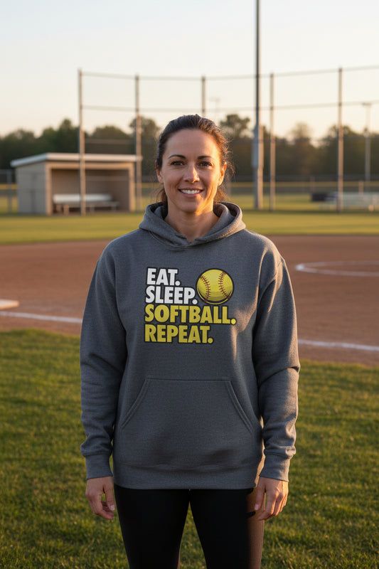 Eat Sleep Softball Repeat - Athlete Lifestyle Hoodies for Women DARK HEATHER - FRONT