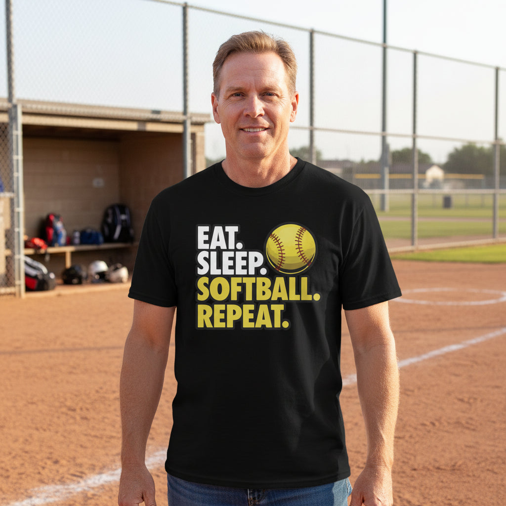Eat Sleep Softball Repeat - Athlete Lifestyle T-Shirt for Men BLACK - FRONT