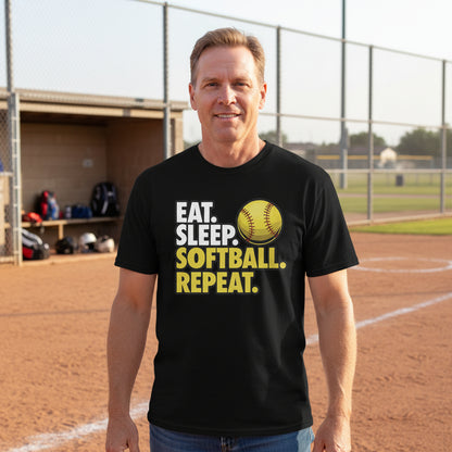 Eat Sleep Softball Repeat - Athlete Lifestyle T-Shirt for Men BLACK - FRONT