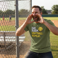 Eat Sleep Softball Repeat - Athlete Lifestyle T-Shirt for Men MILITARY GREEN - FRONT