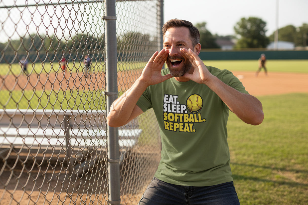 Eat Sleep Softball Repeat - Athlete Lifestyle T-Shirt for Men MILITARY GREEN - FRONT