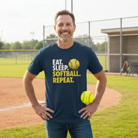 Eat Sleep Softball Repeat - Athlete Lifestyle T-Shirt for Men MIDNIGHT NAVY - FRONT