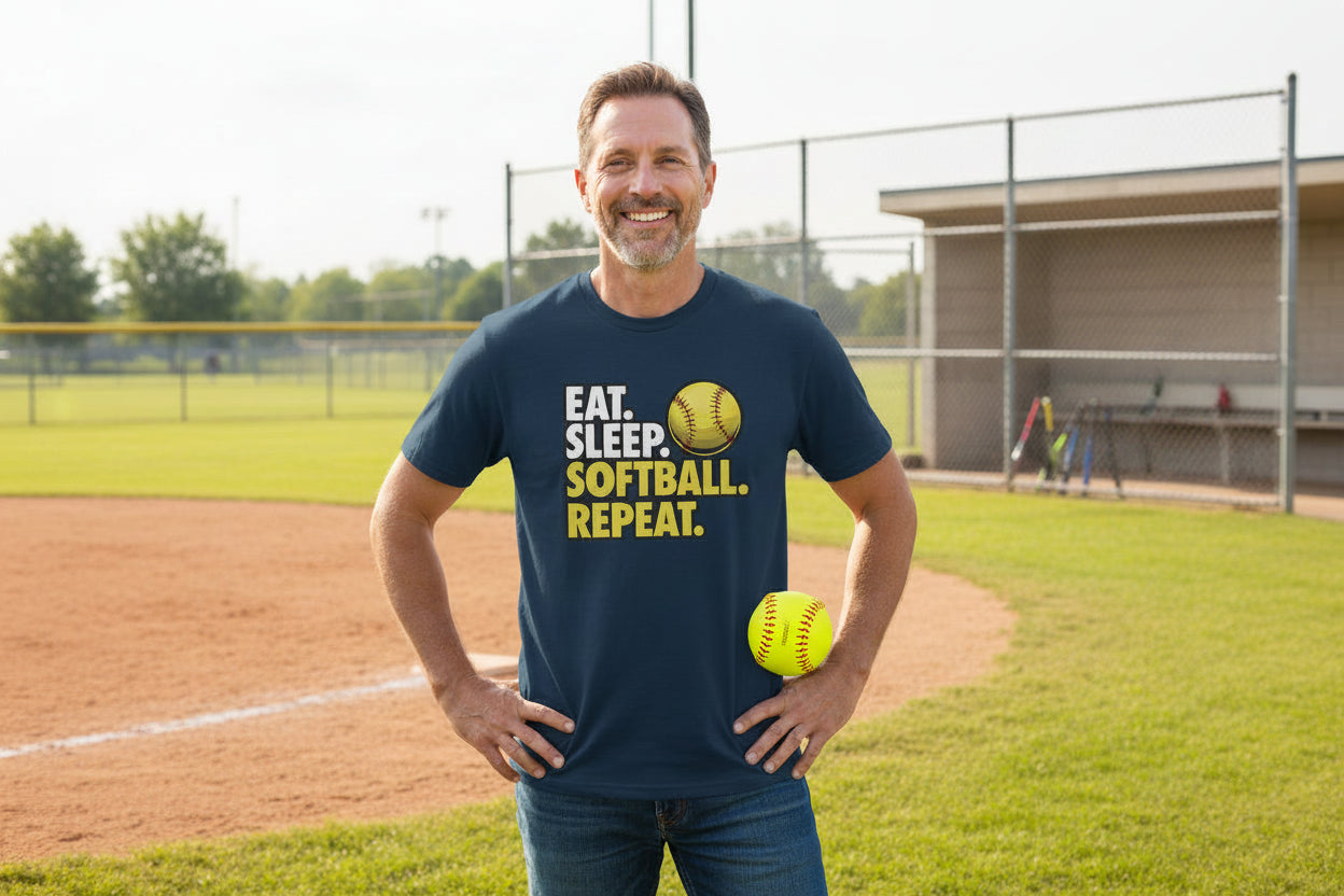 Eat Sleep Softball Repeat - Athlete Lifestyle T-Shirt for Men MIDNIGHT NAVY - FRONT