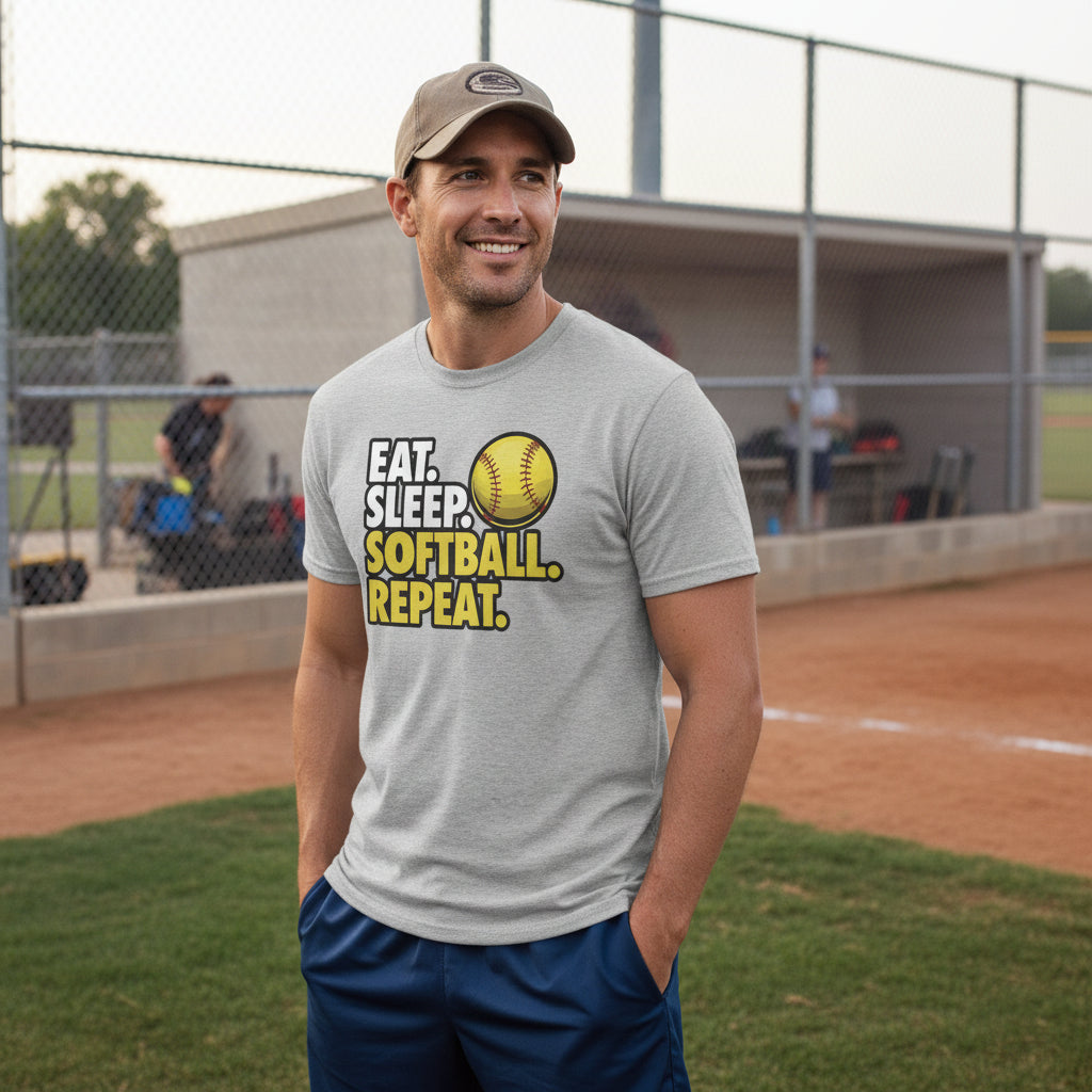Eat Sleep Softball Repeat - Athlete Lifestyle T-Shirt for Men HEATHER GRAY - FRONT