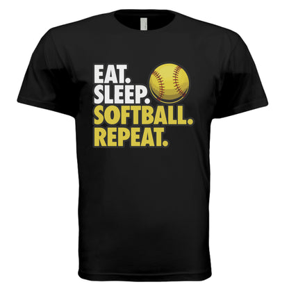 Eat Sleep Softball Repeat - Athlete Lifestyle T-Shirt for Men BLACK - FRONT