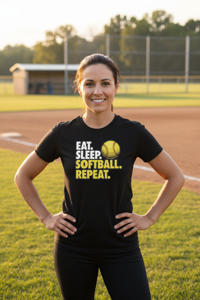 Eat Sleep Softball Repeat - Athlete Lifestyle T-Shirt for Women SOLID BLK BLEND - FRONT
