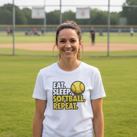 Eat Sleep Softball Repeat - Athlete Lifestyle T-Shirt for Women  WHITE - FRONT
