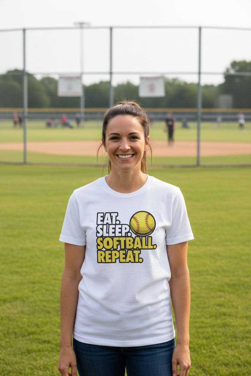 Eat Sleep Softball Repeat - Athlete Lifestyle T-Shirt for Women  WHITE - FRONT