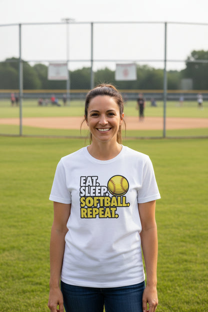 Eat Sleep Softball Repeat - Athlete Lifestyle T-Shirt for Women  WHITE - FRONT