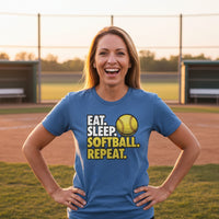 Eat Sleep Softball Repeat - Athlete Lifestyle T-Shirt for Women  HTHR TRUE ROYAL - FRONT
