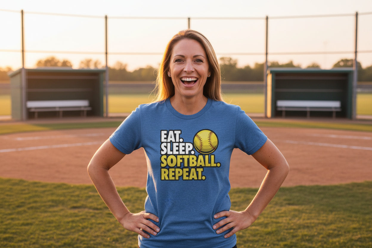 Eat Sleep Softball Repeat - Athlete Lifestyle T-Shirt for Women  HTHR TRUE ROYAL - FRONT