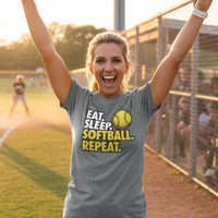 Eat Sleep Softball Repeat - Athlete Lifestyle T-Shirt for Women  DEEP HEATHER - FRONT