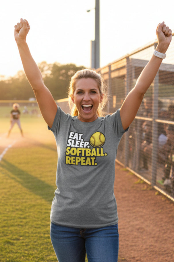 Eat Sleep Softball Repeat - Athlete Lifestyle T-Shirt for Women  DEEP HEATHER - FRONT