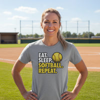 Eat Sleep Softball Repeat - Athlete Lifestyle T-Shirt for Women  ATHLETIC HEATHER - FRONT