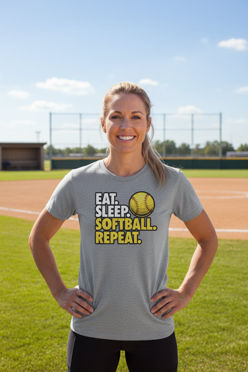 Eat Sleep Softball Repeat - Athlete Lifestyle T-Shirt for Women  ATHLETIC HEATHER - FRONT