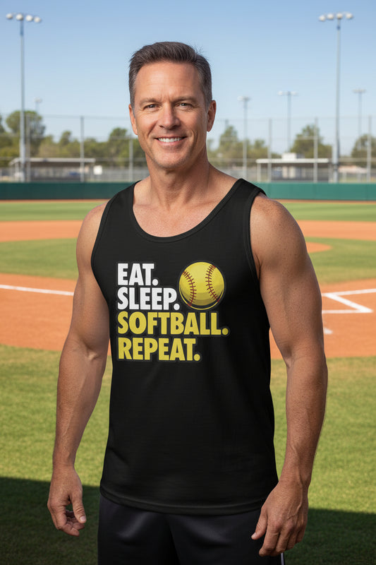 Eat Sleep Softball Repeat - Athlete Lifestyle Tank Top for Men BLACK - FRONT