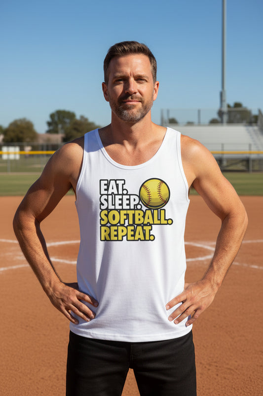 Eat Sleep Softball Repeat - Athlete Lifestyle Tank Top for Men WHITE - FRONT