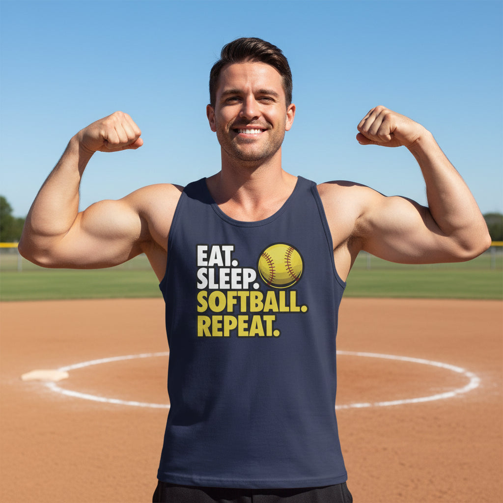 Eat Sleep Softball Repeat - Athlete Lifestyle Tank Top for Men NAVY - FRONT