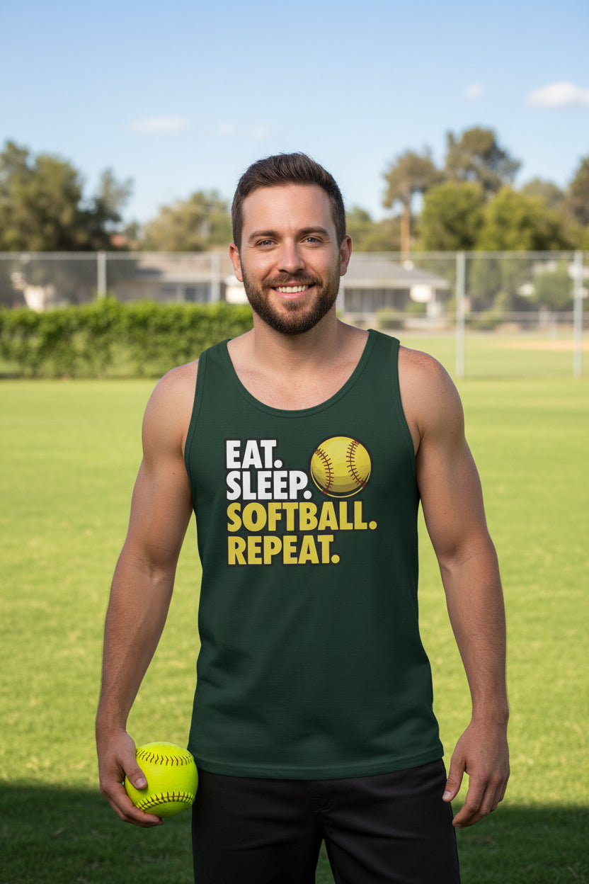 Eat Sleep Softball Repeat - Athlete Lifestyle Tank Top for Men Forest - FRONT