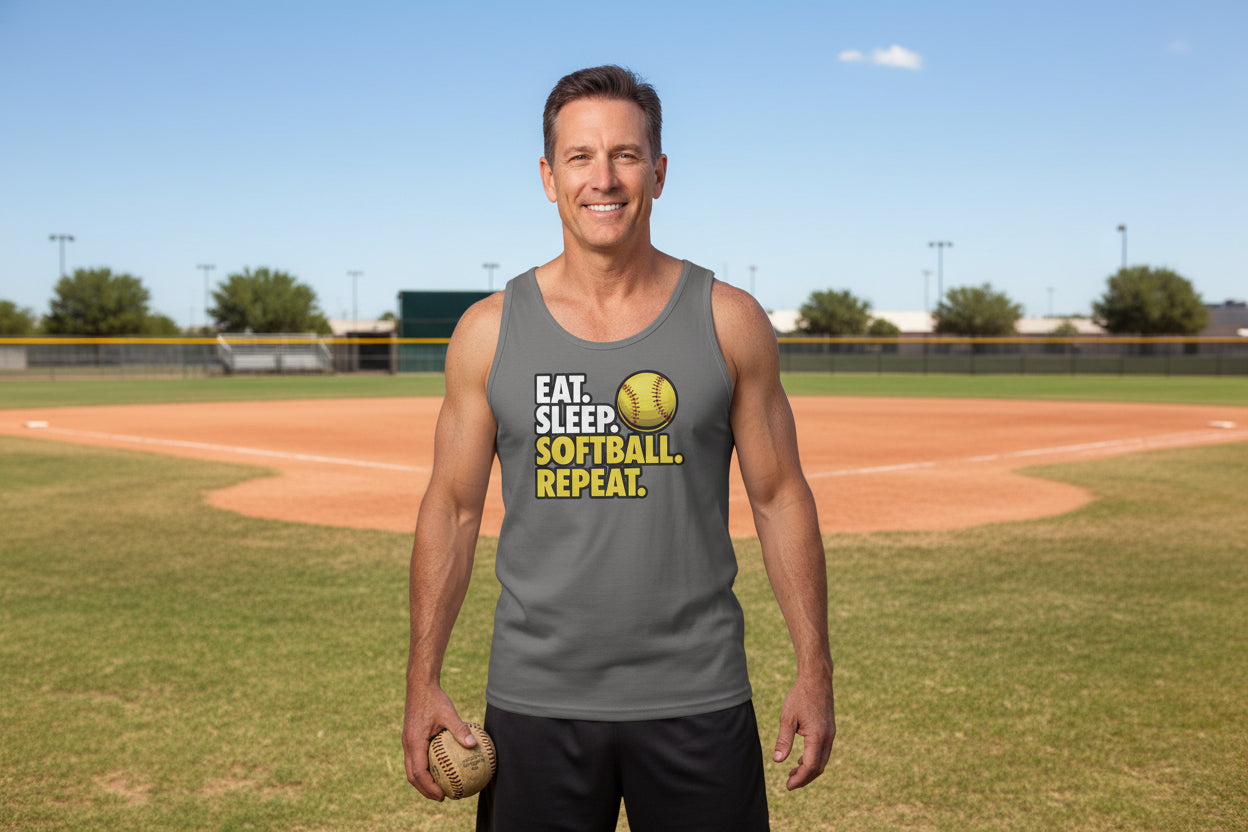 Eat Sleep Softball Repeat - Athlete Lifestyle Tank Top for Men DARK GREY - FRONT