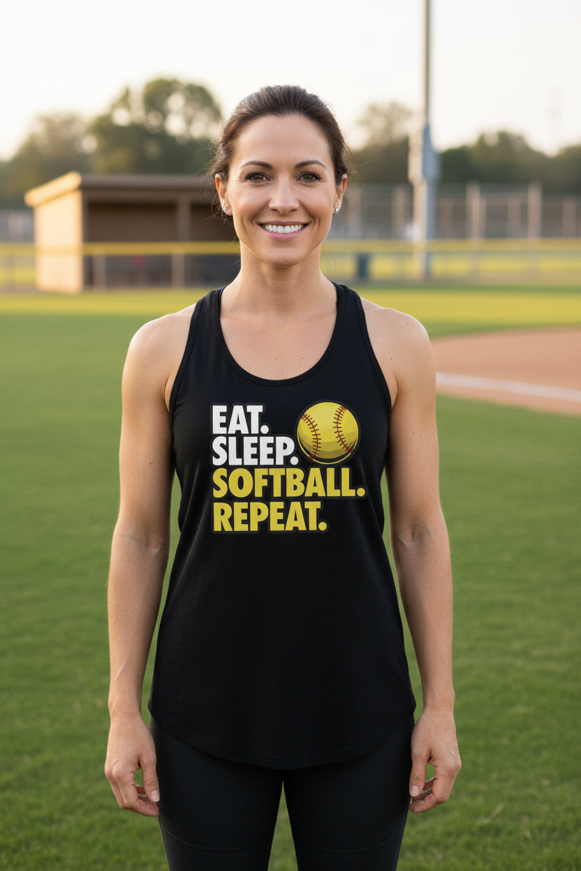 Eat Sleep Softball Repeat - Athlete Lifestyle Tank Top for Women Black - FRONT