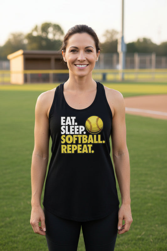Eat Sleep Softball Repeat - Athlete Lifestyle Tank Top for Women Black - FRONT