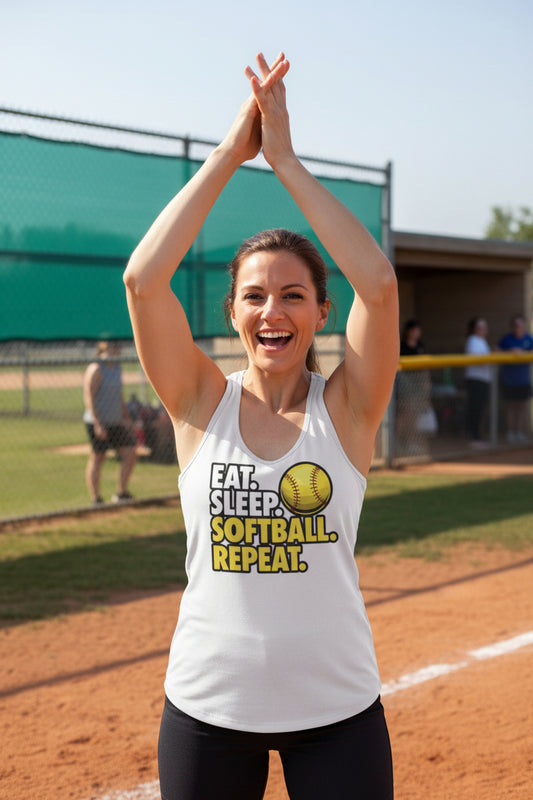 Eat Sleep Softball Repeat - Athlete Lifestyle Tank Top for Women  White - FRONT