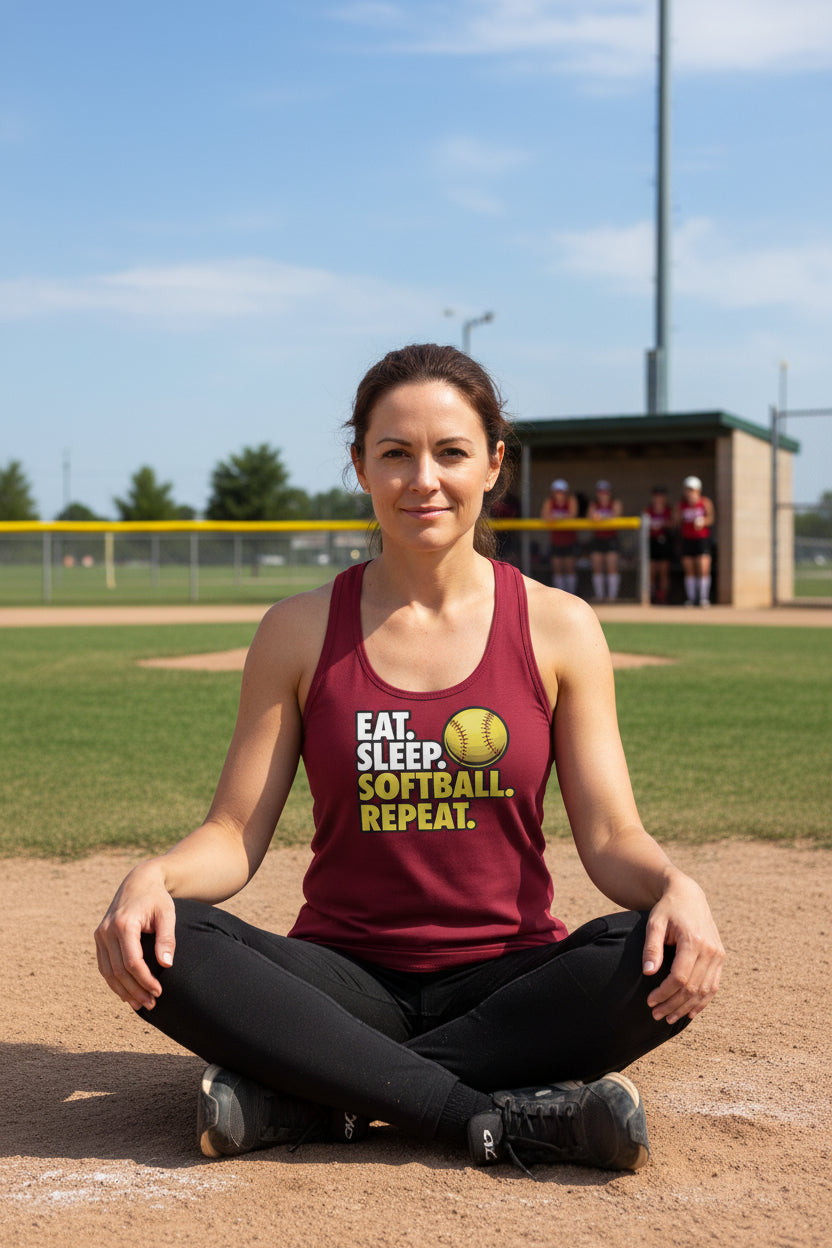 Eat Sleep Softball Repeat - Athlete Lifestyle Tank Top for Women  Scarlet - FRONT