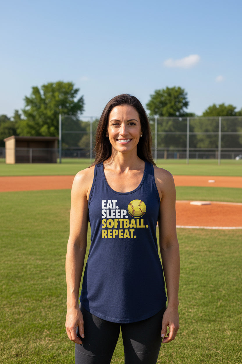 Eat Sleep Softball Repeat - Athlete Lifestyle Tank Top for Women Midnight Navy - FRONT
