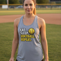 Eat Sleep Softball Repeat - Athlete Lifestyle Tank Top for Women  Heather Gray - FRONT