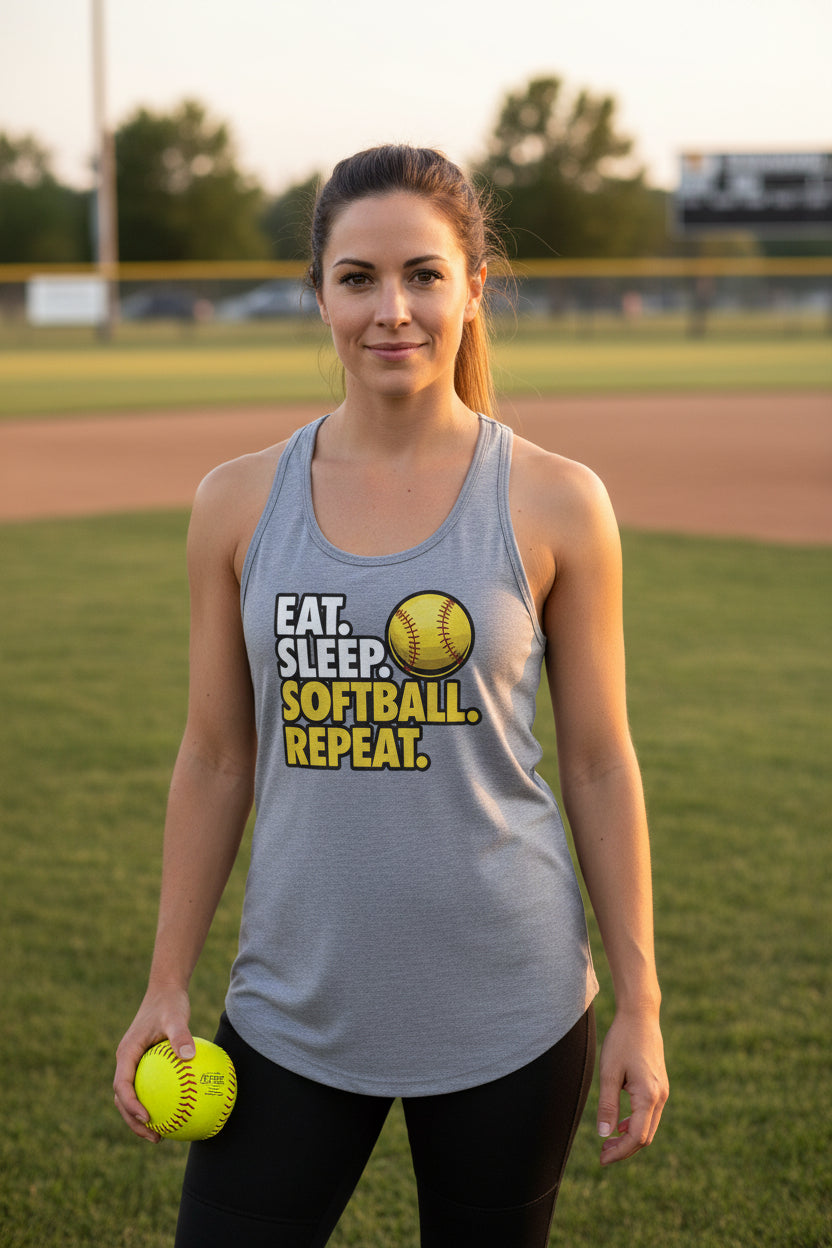 Eat Sleep Softball Repeat - Athlete Lifestyle Tank Top for Women  Heather Gray - FRONT