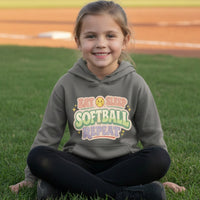 Eat Sleep Softball Repeat Cute Pastel Athletic Graphic Hoodie Iron Grey - FRONT