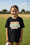 Eat Sleep Softball Repeat Cute Pastel Athletic Graphic T-Shirt Black - FRONT