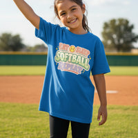 Eat Sleep Softball Repeat Cute Pastel Athletic Graphic T-Shirt Royal - FRONT