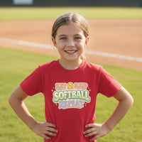 Eat Sleep Softball Repeat Cute Pastel Athletic Graphic T-Shirt Red - FRONT