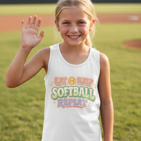 Eat Sleep Softball Repeat Cute Pastel Athletic Graphic Tank Top Solid White Triblend - FRONT