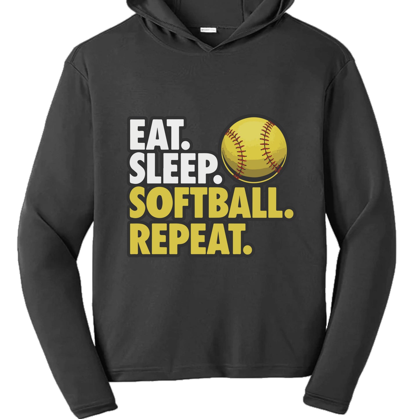 Eat Sleep Softball Repeat Youth Funny Sports Motivation Hoodie for Kids Athletes Black - YST358 - FRONT