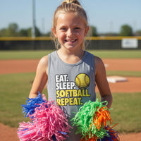Eat Sleep Softball Repeat Youth Funny Sports Motivation Tank Top for Kids Athletes ATHLETIC HEATHER - 3480YCV - FRONT